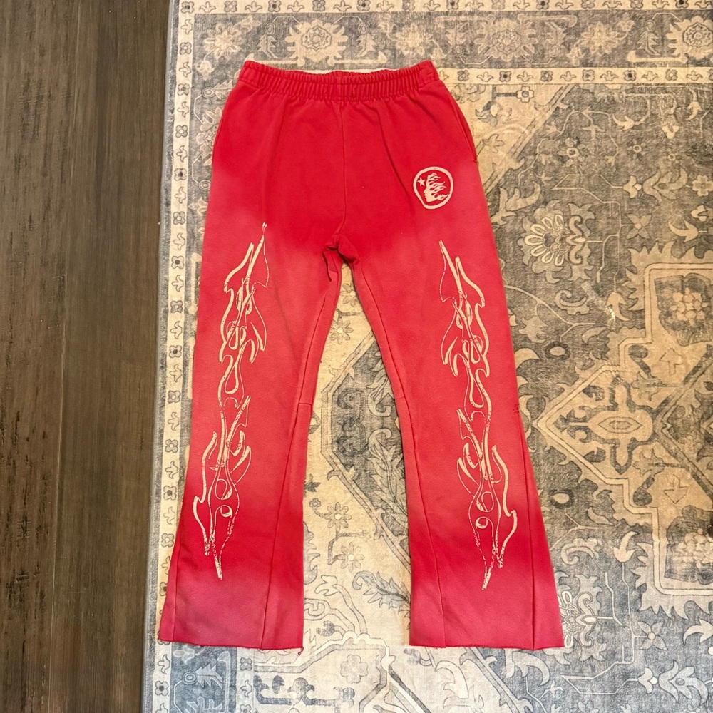SOLD Hellstar Flame Sweatpants Red/White
